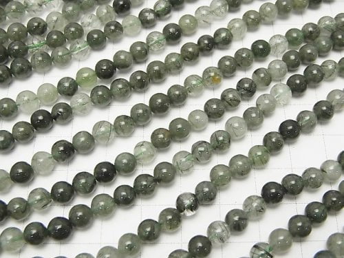 Actinolite in Quartz AA + Round 6 mm half or 1 strand beads (aprx.15 inch / 38 cm)