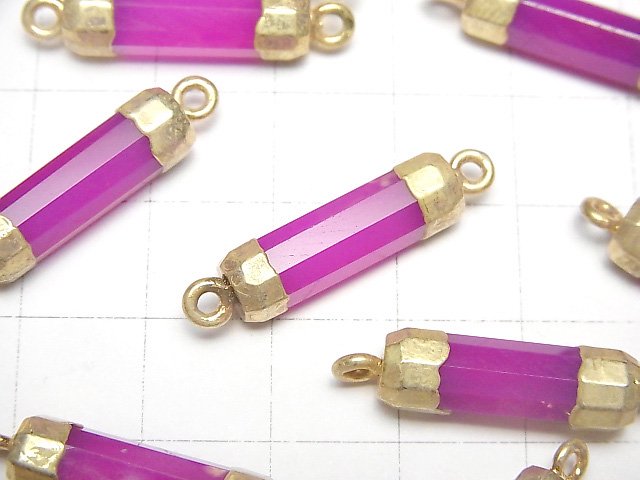 [Video]High Quality Fuchsia Pink Chalcedony AAA Faceted Tube [Both Side ] Gold Coating 2pcs