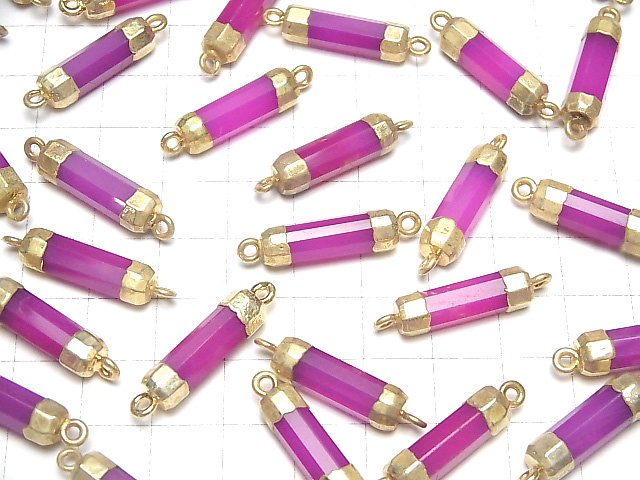 [Video]High Quality Fuchsia Pink Chalcedony AAA Faceted Tube [Both Side ] Gold Coating 2pcs