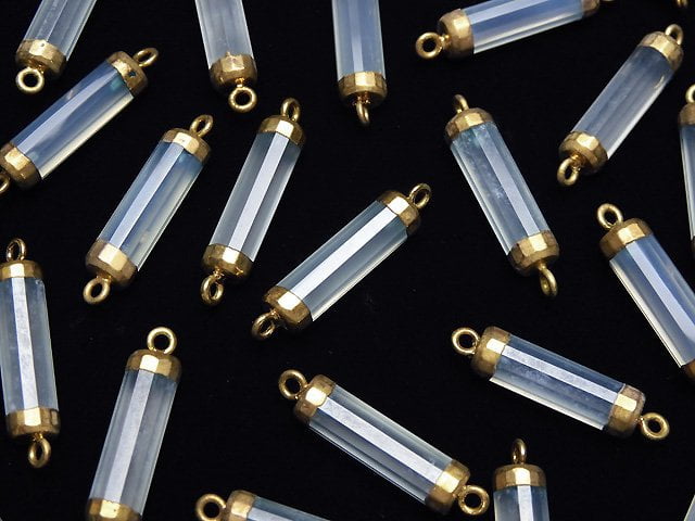 2 pcs $14.99! High Quality Sea Blue Chalcedony AAA Faceted Tube [Both Side] Gold Coating 2 pcs