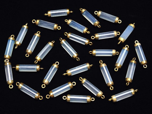 2 pcs $14.99! High Quality Sea Blue Chalcedony AAA Faceted Tube [Both Side] Gold Coating 2 pcs