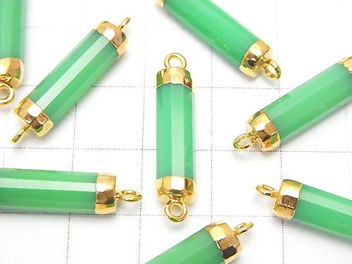 2pcs $14.99! High Quality Green Color Chalcedony AAA Faceted Tube [Both Side] Gold Coating 2pcs