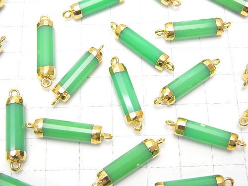 2pcs $14.99! High Quality Green Color Chalcedony AAA Faceted Tube [Both Side] Gold Coating 2pcs