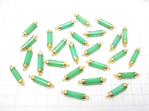 2pcs $14.99! High Quality Green Color Chalcedony AAA Faceted Tube [Both Side] Gold Coating 2pcs