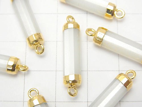 2 pcs $14.99! High Quality White Moonstone AAA - Faceted Tube [Both Side] Gold Coating 2 pcs