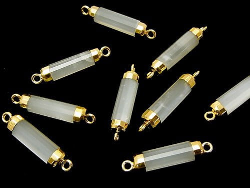 2 pcs $14.99! High Quality White Moonstone AAA - Faceted Tube [Both Side] Gold Coating 2 pcs