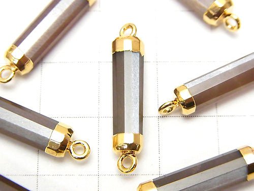 2 pcs $14.99! High Quality Brown Moonstone AAA - Faceted Tube [Both Side] Gold Coating 2 pcs