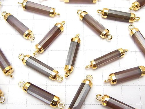 2 pcs $14.99! High Quality Brown Moonstone AAA - Faceted Tube [Both Side] Gold Coating 2 pcs