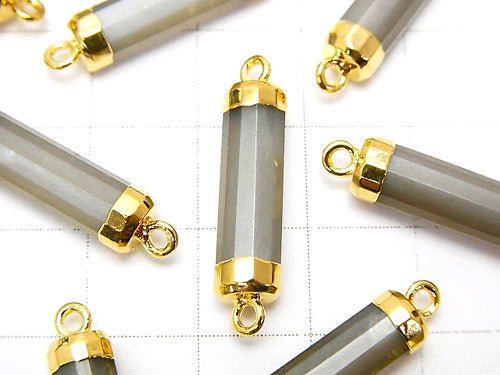 2 pcs $14.99! High Quality Gray Moonstone AAA - Faceted Tube [Both Side] Gold Coating 2 pcs