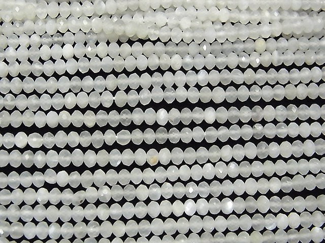 High Quality! 1strand $9.79! White Moonstone AAA - Faceted Button Roundel 3 x 3 x 2 mm 1strand beads (aprx.15 inch / 38 cm)