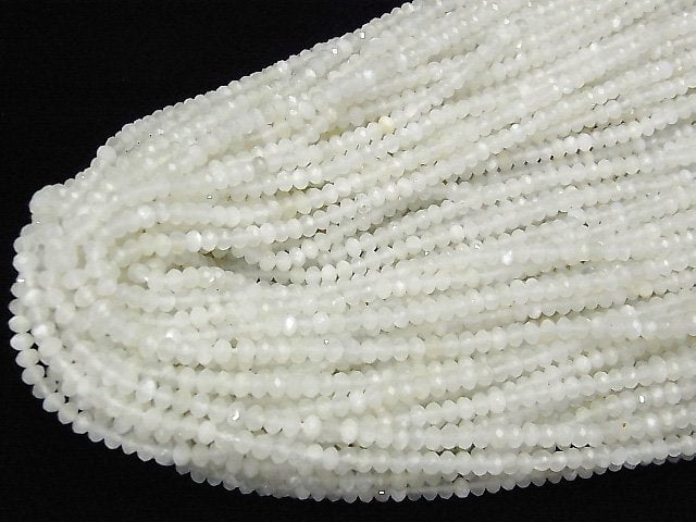 High Quality! 1strand $9.79! White Moonstone AAA - Faceted Button Roundel 3 x 3 x 2 mm 1strand beads (aprx.15 inch / 38 cm)