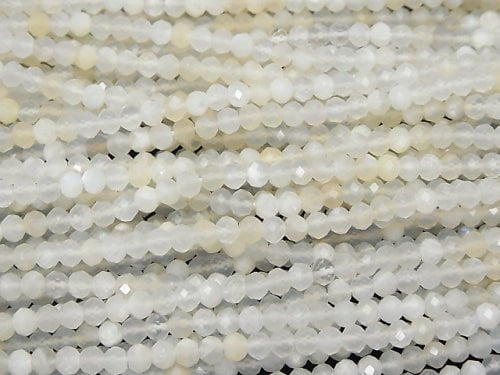 High Quality! 1strand $11.79! White Moonstone AAA - Faceted Button Roundel 4 x 4 x 3 mm 1strand beads (aprx.15 inch / 37 cm)