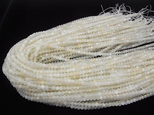 High Quality! 1strand $11.79! White Moonstone AAA - Faceted Button Roundel 4 x 4 x 3 mm 1strand beads (aprx.15 inch / 37 cm)