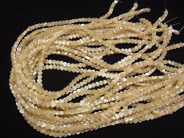 [Video]Mother of Pearl MOP Beige Vertical Hole Heart 4x4x2.5mm 1strand beads (aprx.15inch/37cm)