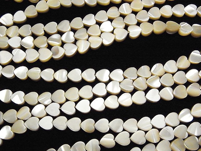 [Video] Mother of Pearl MOP Beige Vertical Hole Heart Shape 6x6x3mm 1strand beads (aprx.15inch / 38cm)