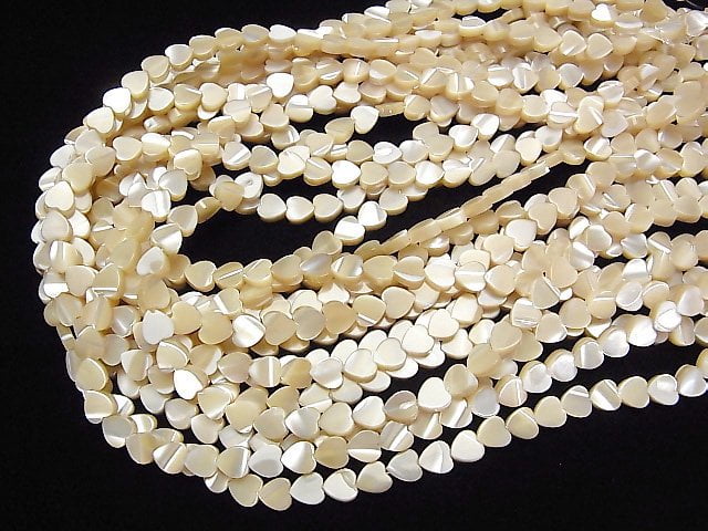 [Video] Mother of Pearl MOP Beige Vertical Hole Heart Shape 6x6x3mm 1strand beads (aprx.15inch / 38cm)