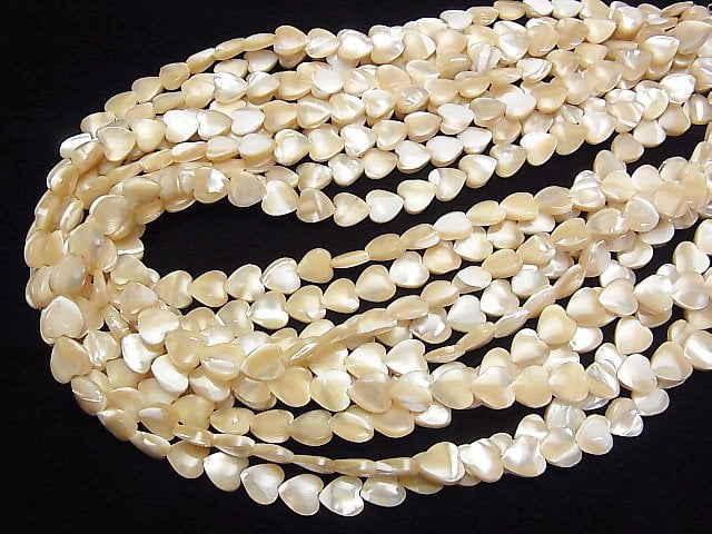 [Video]Mother of Pearl MOP Beige Vertical Hole Heart Shape 8x8mm 1strand beads (aprx.15inch/38cm)