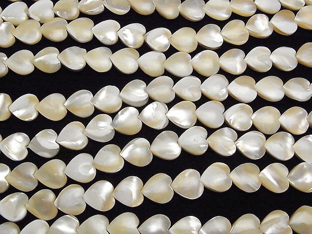 [Video]Mother of Pearl MOP Beige Vertical Hole Heart Shape 10x10mm 1strand beads (aprx.15inch/37cm)