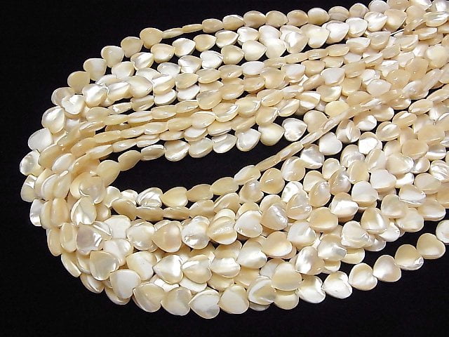 [Video]Mother of Pearl MOP Beige Vertical Hole Heart Shape 10x10mm 1strand beads (aprx.15inch/37cm)