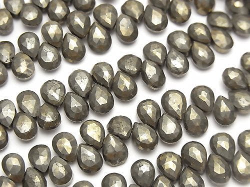 Faceted Briolette, Pear Shape, Pyrite Gemstone Beads