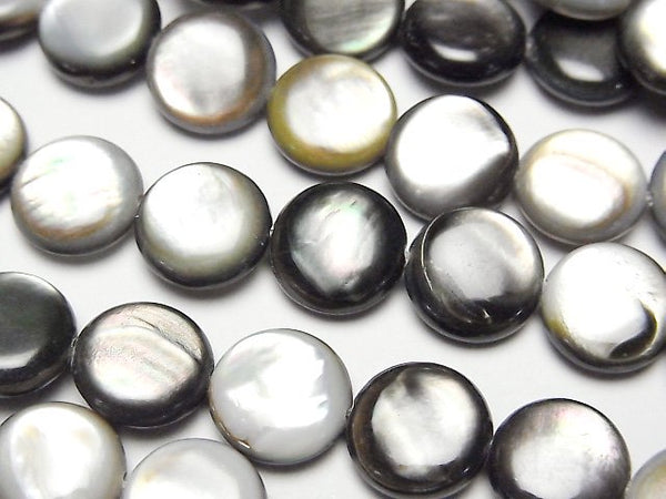 [Video] Black Shell (Black-lip Oyster) AAA Coin 10x10mm 1strand beads (aprx.15inch/37cm)