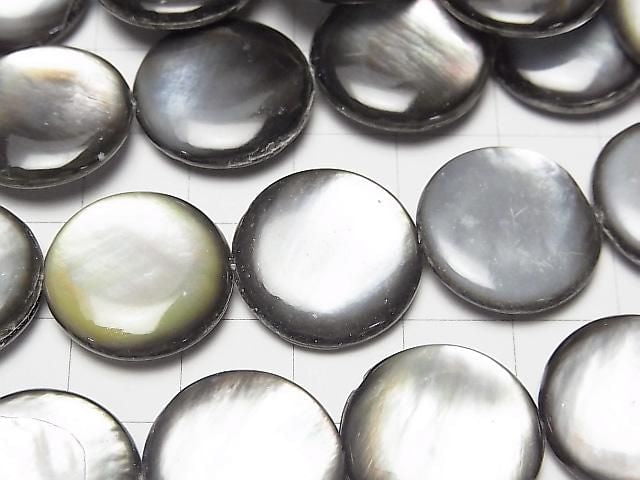 [Video] Black Shell (Black-lip Oyster) AAA- Coin 18x18mm half or 1-strand beads (approx. 15inch/36cm)