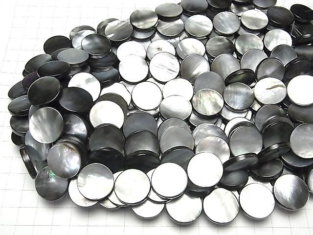 Black Shell (Black-lip Oyster) AAA- Coin 20x20mm half or 1-strand beads (approx. 14 inches/34 cm)