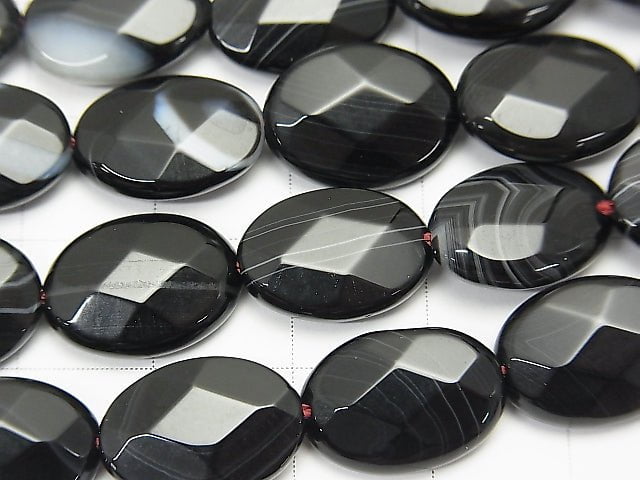 Stripe Onyx Faceted Oval 14 x 10 x 4 mm half or 1 strand beads (aprx.15 inch / 36 cm)