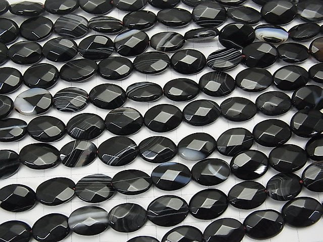 Stripe Onyx Faceted Oval 14 x 10 x 4 mm half or 1 strand beads (aprx.15 inch / 36 cm)