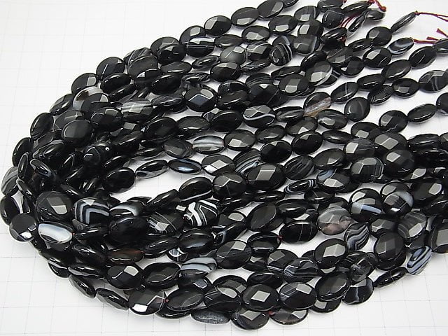 Stripe Onyx Faceted Oval 14 x 10 x 4 mm half or 1 strand beads (aprx.15 inch / 36 cm)