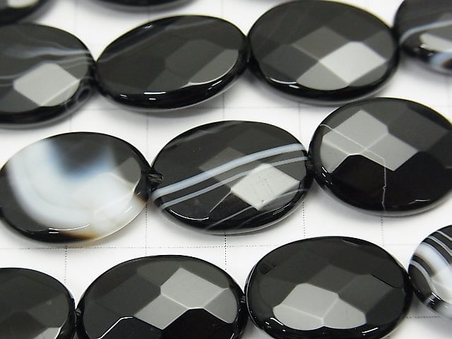 Stripe Onyx Faceted Oval 20 x 15 x 5 mm half or 1 strand beads (aprx.15 inch / 36 cm)