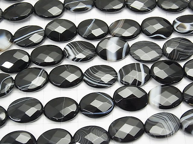 Stripe Onyx Faceted Oval 20 x 15 x 5 mm half or 1 strand beads (aprx.15 inch / 36 cm)