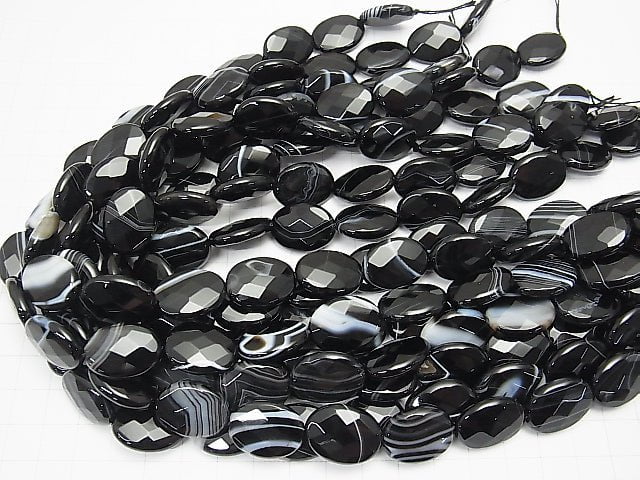 Stripe Onyx Faceted Oval 20 x 15 x 5 mm half or 1 strand beads (aprx.15 inch / 36 cm)