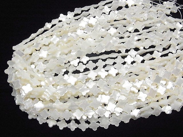 [Video] High Quality White Shell (Silver-lip Oyster ) AAA Flower Motif 10x10mm 1/4 or 1strand beads (aprx.15inch/36cm)