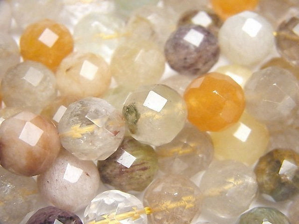 Faceted Round, Rutilated Quartz Gemstone Beads