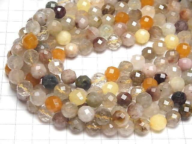 [Video] Multicolor Rutilated Quartz AA 64 Faceted Round 10 mm half or 1 strand beads (aprx.15 inch / 37 cm)