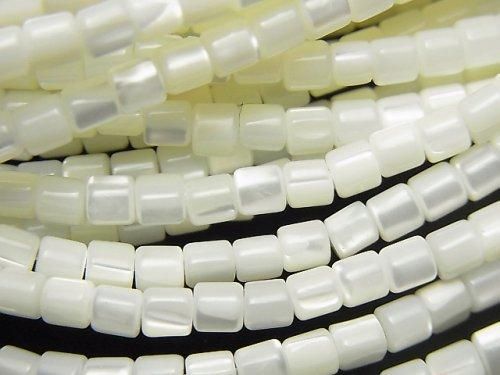 珍珠母貝（MOP）白色管珠 3.5x3.5x3.5公釐 1串（約15英吋/38公分）