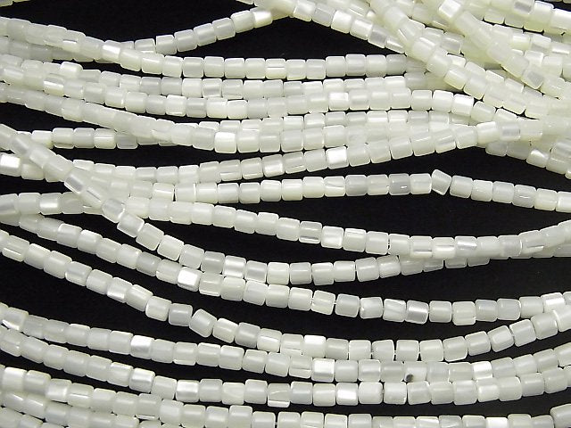 Mother of Pearl MOP White Tube 3x3x3mm 1strand beads (aprx.15inch / 38cm)