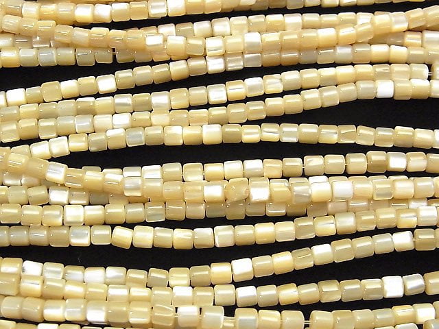 [Video] Mother of Pearl MOP Beige Tube 3x3x3mm 1strand beads (aprx.15inch / 38cm)