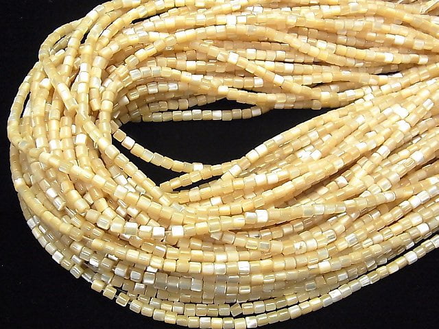 [Video] Mother of Pearl MOP Beige Tube 3x3x3mm 1strand beads (aprx.15inch / 38cm)