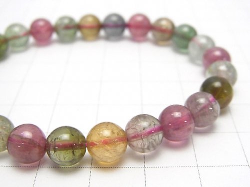 [Video] [One of a kind] Top Quality Multicolor Tourmaline AAA++ Round 7mm Bracelet NO.21