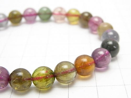 [Video] [One of a kind] Top Quality Multicolor Tourmaline AAA++ Round 8mm Bracelet NO.25