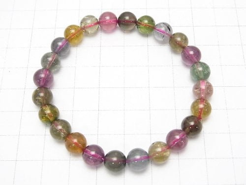 [Video] [One of a kind] Top Quality Multicolor Tourmaline AAA++ Round 8mm Bracelet NO.25