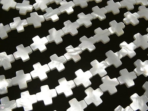 White Shell Cross 10 x 10 x 2 mm half or 1 strand beads (aprx.15inch/38cm)