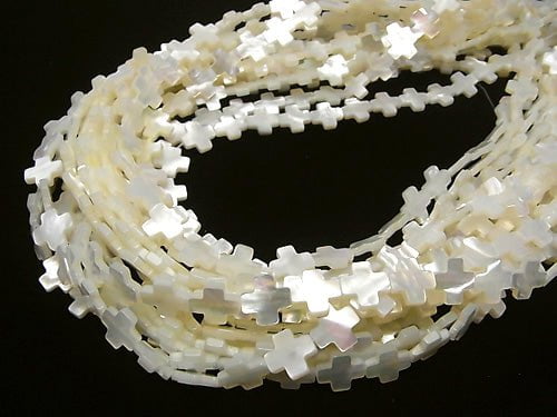 White Shell Cross 10 x 10 x 2 mm half or 1 strand beads (aprx.15inch/38cm)