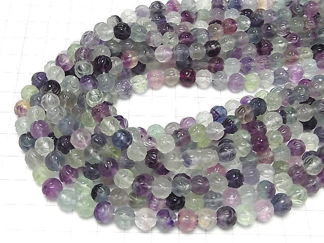 Multicolor Fluorite AAA-Lotus Carving 8mm half or 1strand beads (aprx.15inch / 38cm)