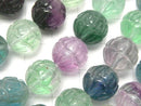 Multicolor Fluorite AAA-Lotus Carving 12mm half or 1strand beads (aprx.15inch / 37cm)