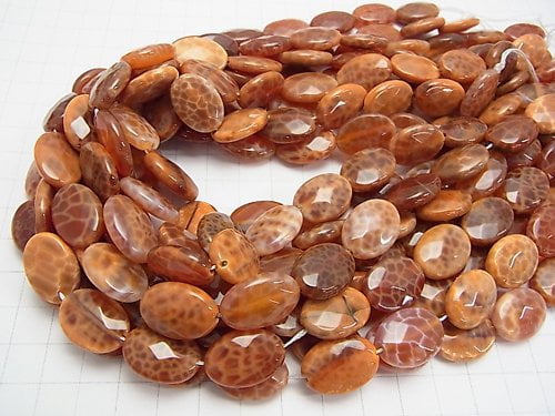 Fire agate Faceted Oval 18 x 13 x 5 mm half or 1 strand beads (aprx.14 inch / 35 cm)