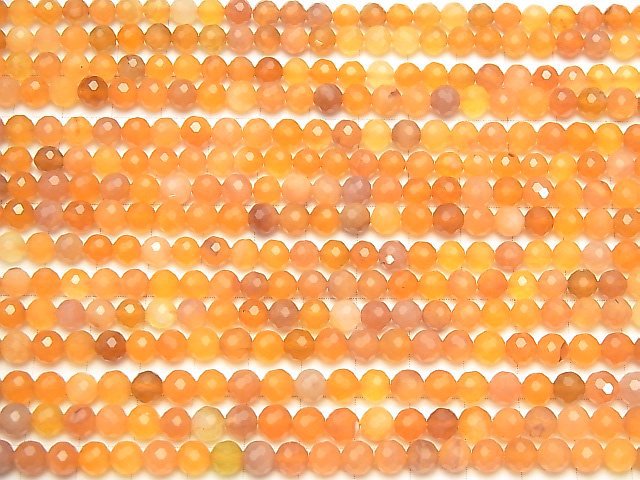 [Video]High Quality! Orange Color Chalcedony 128 Faceted Round 6 mm half or 1 strand beads (aprx.15 inch / 37 cm)