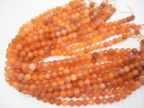 High Quality! Orange Color Chalcedony 128 Faceted Round 8 mm half or 1 strand beads (aprx.15 inch / 37 cm)